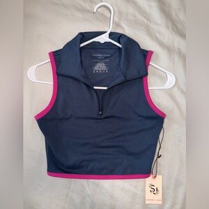 🩷 NWT Sincerely Jules Active Cropped Quarter Zip Tank Top | Navy Pink | Size XS